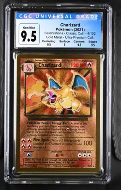 Pokemon Gold Metal Charizard 4/102 CGC 9.5 (Now 10)Original Blue Label Subgrades - Image 1