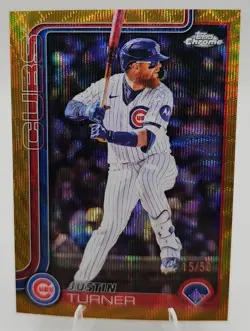 2025 Topps Chrome Update Justin Turner Gold Wave Refractor /50 Chicago Cubs - Image 1