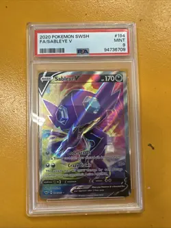 Pokemon Card Sableye v 194/202 Sword & Shield Base Full Art PSA 9 Mint - Image 1