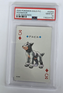 2000 Japanese Pokemon Houndour 3 of Diamonds Gold Playing Card PSA 10 Gem Mint - Image 1