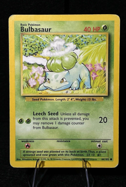 Pokemon Bulbasaur 44/102 Base Set Regular Grass Starter MP Vintage TCG Card - Image 1
