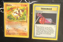 Pokemon Jungle TCG Mankey Vintage 1999 Card 55/64 *SLEEVED* W/ PlusPower Trainer - Image 1