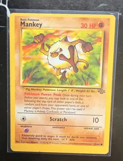 Pokemon Jungle TCG Mankey Vintage 1999 Card 55/64 *SLEEVED* W/ PlusPower Trainer - Image 3