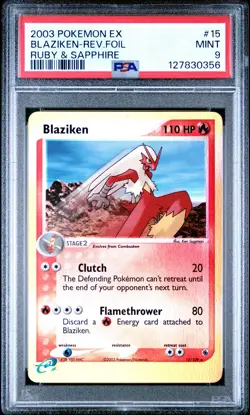 2003 POKEMON EX RUBY & SAPPHIRE #15 BLAZIKEN-REVERSE FOIL PSA 9 - Image 1