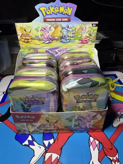 Prismatic Evolutions Empty Mini Tin Set Of 8 with Display + 8 Coins /Art Cards - Image 1