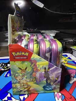 Prismatic Evolutions Empty Mini Tin Set Of 8 with Display + 8 Coins /Art Cards - Image 2