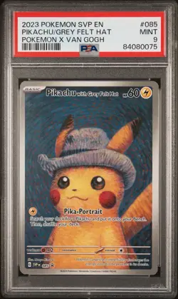 2023 POKEMON SVP POKEMON X VAN GOGH #085 PIKACHU WITH GREY FELT HAT PSA 9 - Image 1