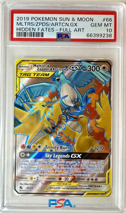 PSA 10 Moltres & Zapdos & Articuno GX #66 2019 POKEMON SM HIDDEN FATES 66/68 - Image 1