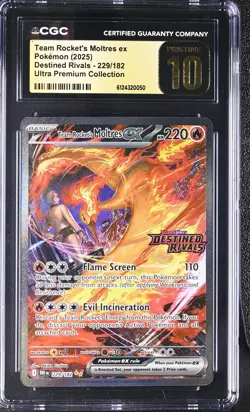 2025 POKEMON DESTINED RIVALS #229 TEAM ROCKET'S MOLTRES STAMPED CGC PRISTINE 10 - Image 1