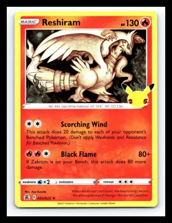 💥 Reshiram # 002/025 Holo Rare 2021 Pokemon Card Celebrations 25th Anniversary - Image 1