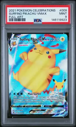 2021 Pokemon Celebrations Surfing Pikachu VMAX Full Art #009 Mint PSA 9 Card - Image 1