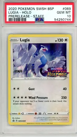 2020 Pokemon Swsh Black Star Promo Lugia #069 Prerelease-Staff PSA 10 GEM MINT - Image 1