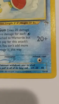 Pokemon Wartortle 15/18 Southern Islands Promo Regular 60 HP Stage 1 2001 - Image 3