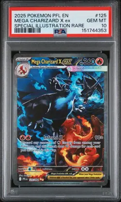2025 POKEMON PFL EN-PHANTASMAL FLAMES #125 MEGA CHARIZARD X EX PSA 10 - Image 1