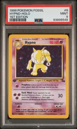 1st Edition Hypno 8/62 PSA 9 Fossil Holo Pokemon Card - Image 1