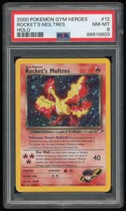 2000 POKEMON GYM HEROES #12/132 ROCKET'S MOLTRES HOLO PSA 8 - Image 1