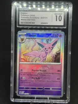 CGC 10 Espeon 033/131 Prismatic Evolutions Master Ball Reverse Holo Pokemon Card - Image 1