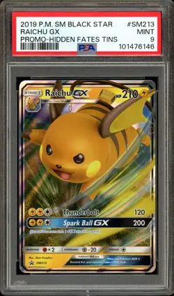 PSA 9 MINT Raichu GX Hidden Fates Black Star Promo Pokemon Card SM213 - Image 1
