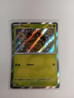 Pokemon Pineco TCG Shiny Secret Rare Holo Card 099/091 SV Paldean Fates - Image 1