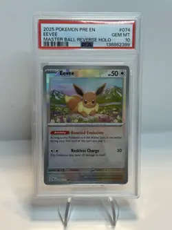 2025 POKEMON PRE EN-PRISMATIC EVOLUTIONS MASTER BALL REVERSE HOLO EEVEE PSA 10 - Image 1