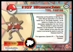 Topps Pokemon Hitmonchan #107 1999 TV Animation Edition Non Holo Blue Logo LP - Image 2