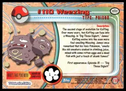 Topps Pokemon Weezing #110 1999 TV Animation Edition Non Holo Blue Logo LP - Image 2