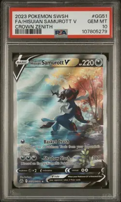 2023 Pokemon Crown Zenith Full Art HISUIAN SAMUROTT V GG51 PSA 10 Gem Mint RARE - Image 1