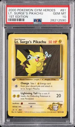 2000 POKEMON GYM HEROES 1ST EDITION #81 LT. SURGE'S PIKACHU PSA 10 - Image 1