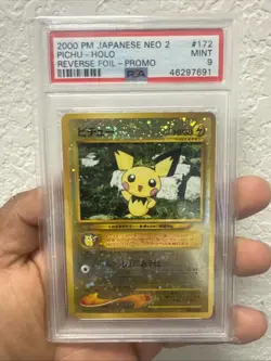 PSA 9 Pichu No. 172 Neo Premium File 2 Promo Reverse Holo Pokemon Card F/S - Image 1