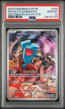 PSA 10 2025 Pokemon Center ETB Team Rocket’s Wobbuffet GEM MINT Destined Rivals - Image 1