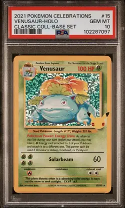PSA 10 VENUSAUR #15 HOLO 2021 POKEMON CELEBRATIONS CLASSIC COLLECTION - Image 1