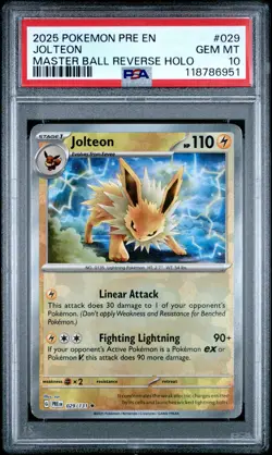 2025 POKEMON PRE EN-PRISMATIC EVOLUTIONS MASTER BALL REVERSE HOLO JOLTEON PSA 10 - Image 1