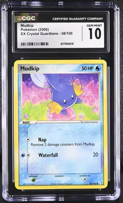 CGC 10 Mudkip 58/100 Pokemon Crystal Guardians Regular Vintage Low Pop - Image 1