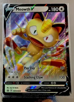 Meowth V Black Star Promo Full Art Ultra Rare Pokemon Card SWSH004 (NM) - Image 1