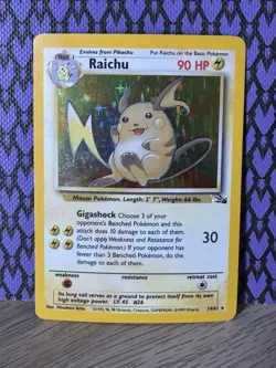 Pokemon TCG Raichu 14/62 Fossil Holo Rare Unlimited English 1999 Vintage Card - Image 1