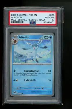 Pokemon Pre EN Prismatic Evolution Masterball Reverse Holo #025 Glaceon PSA 10 - Image 1