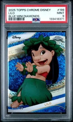 2025 Topps Chrome Disney Lilo Blue Mini Diamonds /150 PSA 9 MINT (Pop 2) - Image 1