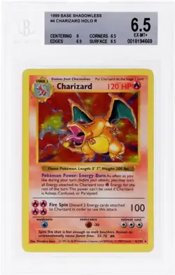 1999 Base Set Shadowless #4/102 Charizard Holo Rare BGS 6.5 EX-MT+ - Image 1
