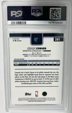 2025 Topps Chrome CEDRIC COWARD X-Fractor #261 PSA 10 - Image 2