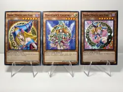 Yugioh 3 Card Set - Dark Magician Girl (2 Versions) + Magician's Valkyria - NM - Image 1