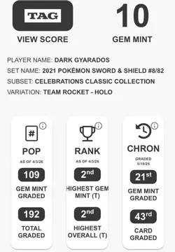 TAG 10 Dark Gyarados Holo Celebrations Gem Mint #8/82 Pokemon Card - Image 3