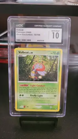 CGC 9.5 MINT+ Pokemon Great Encounters Reverse Holo 92/106 Volbeat Card 2008 - Image 1
