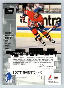 1999-00 BAP Millennium AUTO #135 Scott Thornton (ref 201445) - Image 2