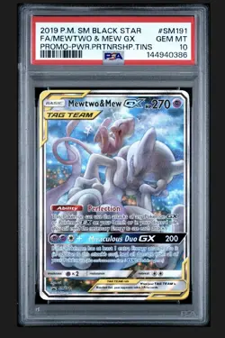 Pokemon 2019 Mewtwo & Mew GX SM191 Full Art SM Black Star Promo PSA 10 GEM MINT - Image 1