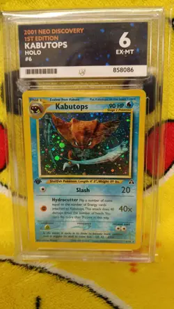 Pokemon Neo Discovery Kabutops 1st Edition Holo 6/75 Ace Graded 6 EX-MT Swirl - Image 1
