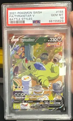 2021 POKEMON SWORD & SHIELD BATTLE STYLES #155 FULL ART/TYRANITAR V PSA 10 - Image 1