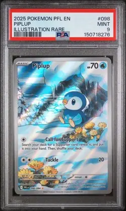 2025 POKEMON PFL EN-PHANTASMAL FLAMES 098 PIPLUP ILLUSTRATION RARE - PSA 9 - Image 1