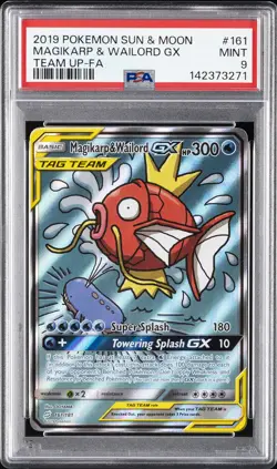 2019 POKEMON SUN & MOON TEAM UP #161 FULL ART/MAGIKARP & WAILORD GX PSA 9 - Image 1