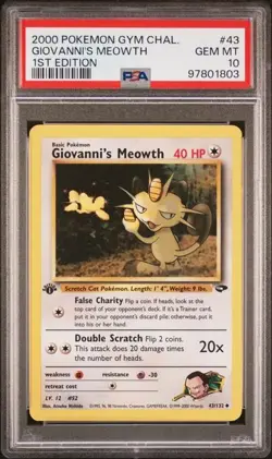 2000 POKEMON GYM CHALLENGE 1ST EDITION #43 GIOVANNI'S MEOWTH PSA 10 GEM MINT - Image 1