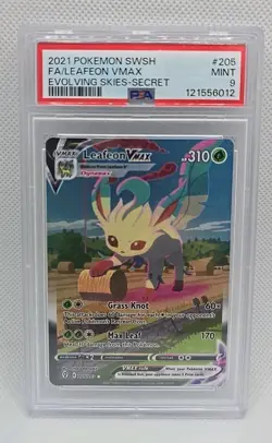 PSA 9 MINT Leafeon VMAX Evolving Skies Alt Art Holo Pokemon 2021 205/203 - Image 1